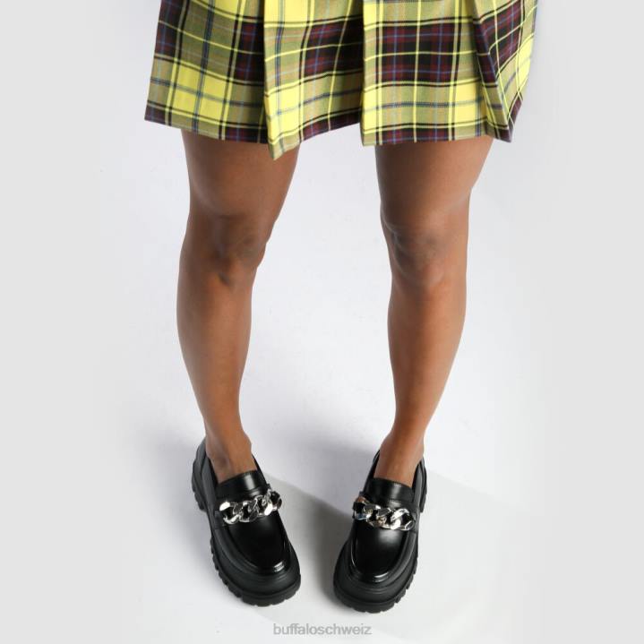 Buffalo Aspha Loafer Kettenloafer vegan 846Z596 schwarzes Silber|Slipper