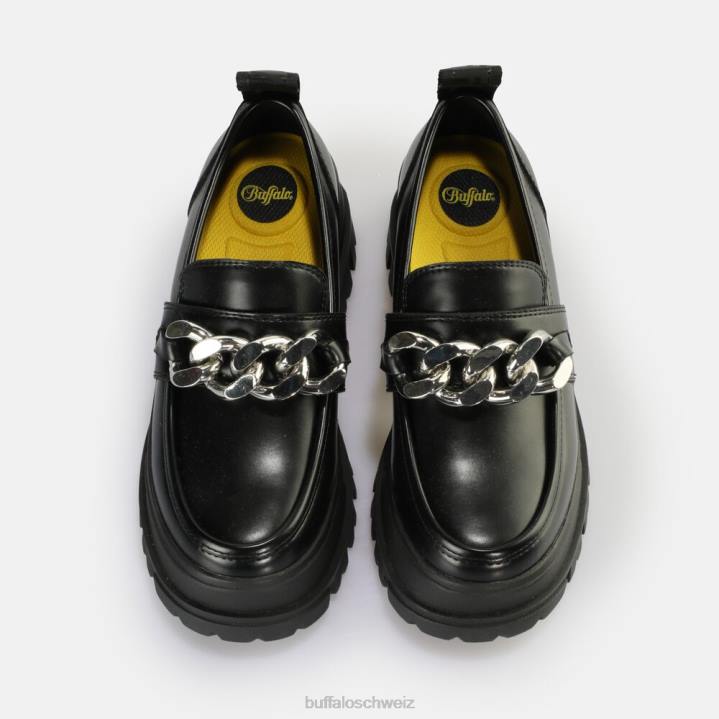 Buffalo Aspha Loafer Kettenloafer vegan 846Z596 schwarzes Silber|Slipper