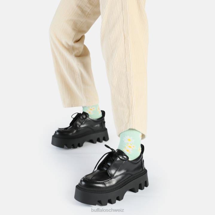 Buffalo Flora Laceup Lo veganer Loafer 846Z694 Schwarz|Slipper