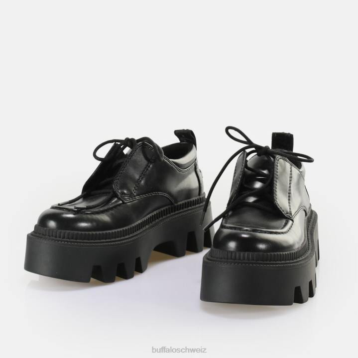 Buffalo Flora Laceup Lo veganer Loafer 846Z694 Schwarz|Slipper