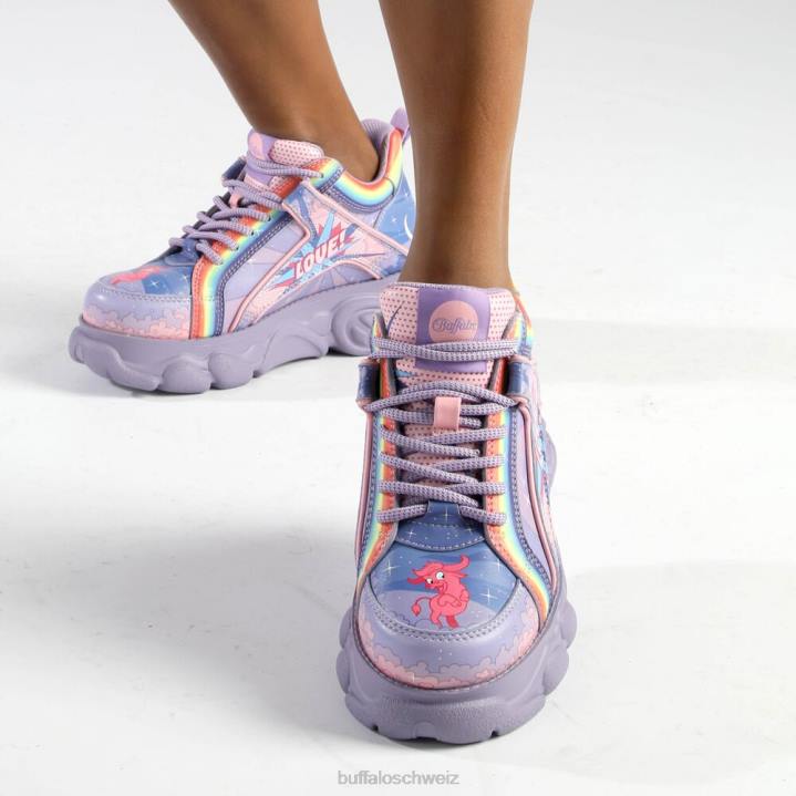 Buffalo CLD Corin Graffiti-Sneaker niedrig vegan 846Z139 Lila Liebe|Turnschuhe