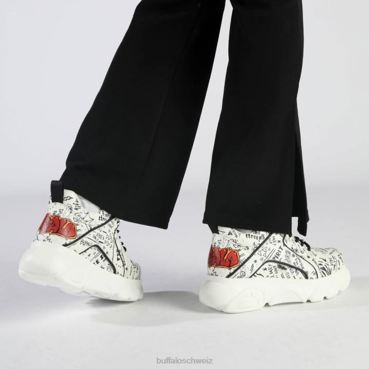 Buffalo CLD Corin Graffiti-Sneaker niedrig vegan 846Z140 weiß schwarz|Turnschuhe