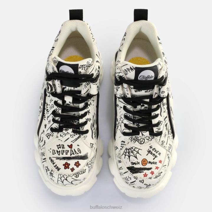 Buffalo CLD Corin Graffiti-Sneaker niedrig vegan 846Z140 weiß schwarz|Turnschuhe