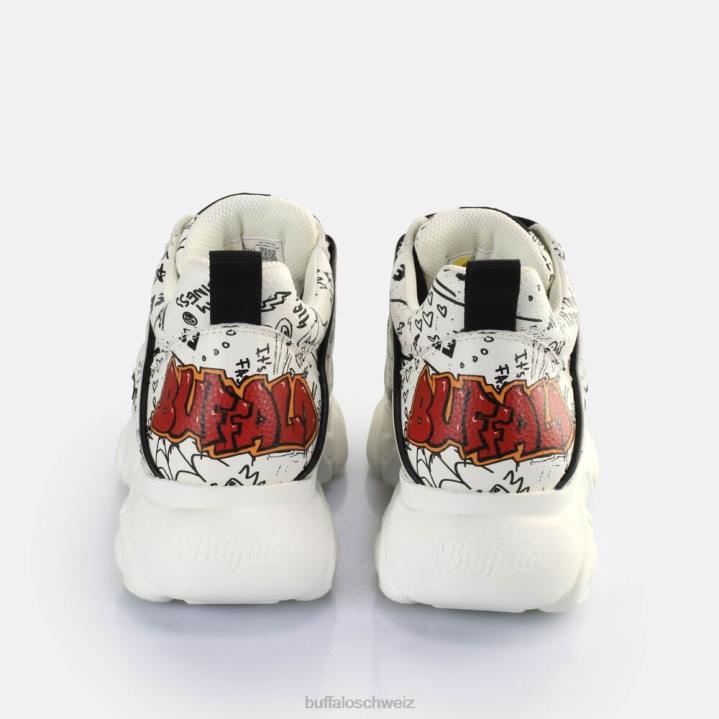 Buffalo CLD Corin Graffiti-Sneaker niedrig vegan 846Z140 weiß schwarz|Turnschuhe