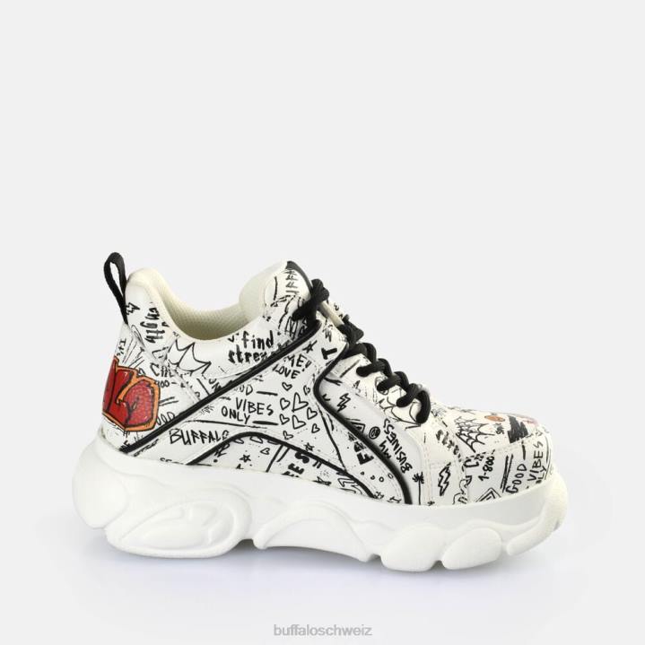 Buffalo CLD Corin Graffiti-Sneaker niedrig vegan 846Z140 weiß schwarz|Turnschuhe