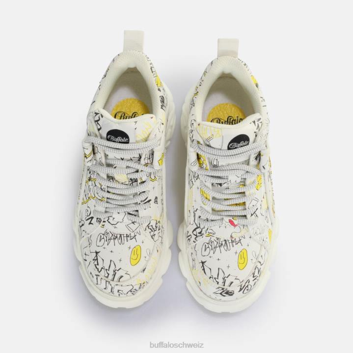 Buffalo CLD Corin Sneaker Low vegan 846Z210 Graffiti weiß|Turnschuhe