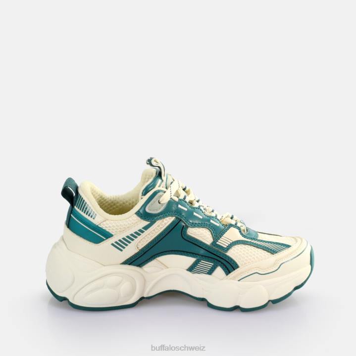 Buffalo CLD Run Jog Sneakers Low vegan 846Z912 creme/grün|Turnschuhe