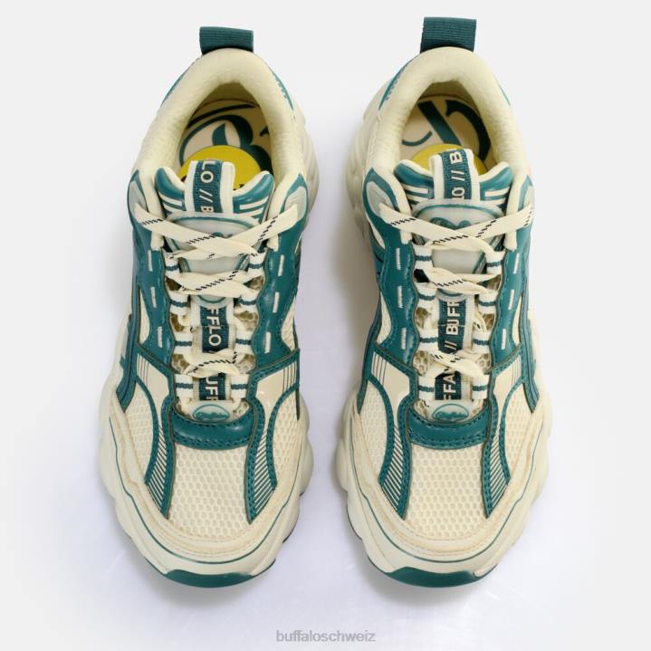 Buffalo CLD Run Jog Sneakers Low vegan 846Z912 creme/grün|Turnschuhe