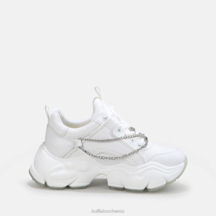 Buffalo binärer Kettentrainer niedrig vegan 846Z346 weiß mit silberner Kette|Turnschuhe