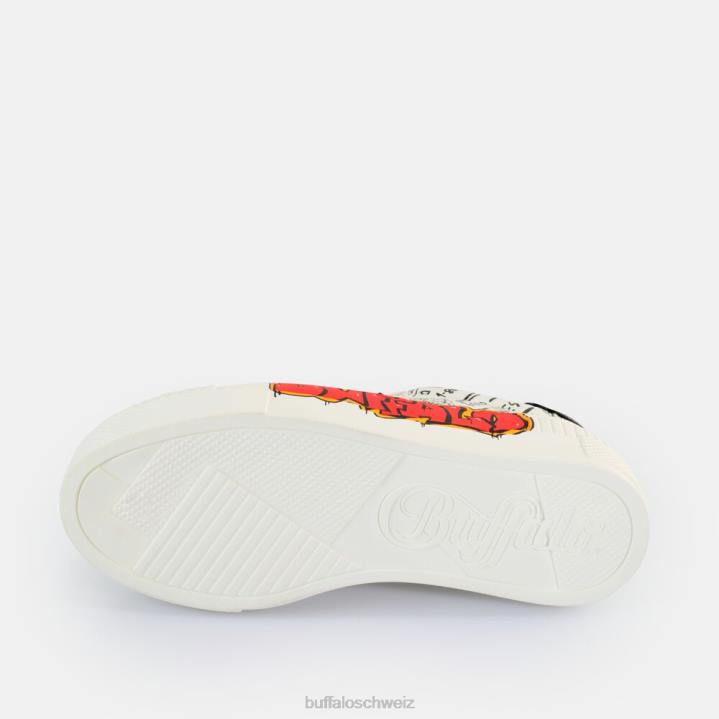 Buffalo gepaarte Graffiti-Sneakers niedrig vegan 846Z34 weiß schwarz|Turnschuhe