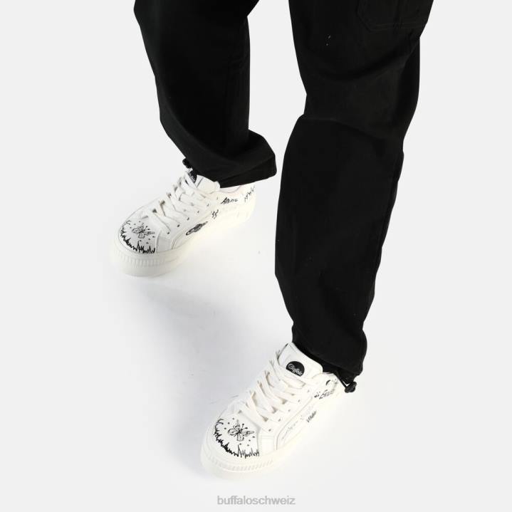 Buffalo gepaarte Schnür-Lo-Sneaker-Low-Vegan 846Z545 weißes Graffiti|Turnschuhe
