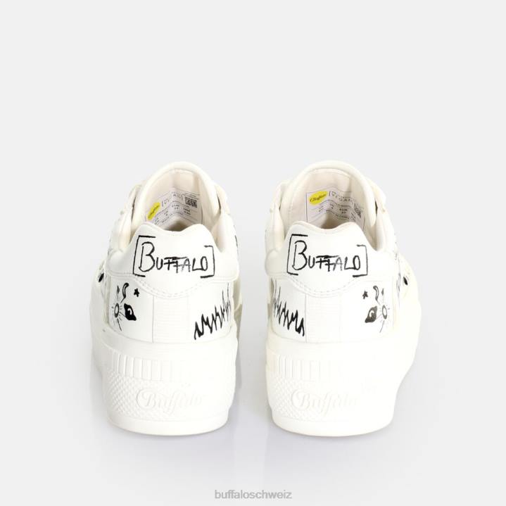 Buffalo gepaarte Schnür-Lo-Sneaker-Low-Vegan 846Z545 weißes Graffiti|Turnschuhe