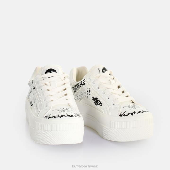Buffalo gepaarte Schnür-Lo-Sneaker-Low-Vegan 846Z545 weißes Graffiti|Turnschuhe