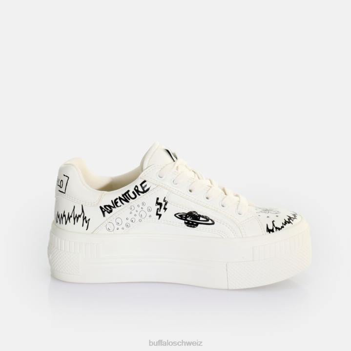 Buffalo gepaarte Schnür-Lo-Sneaker-Low-Vegan 846Z545 weißes Graffiti|Turnschuhe