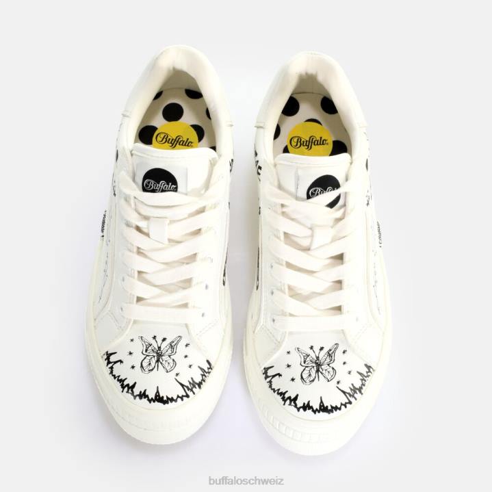 Buffalo gepaarte Schnür-Lo-Sneaker-Low-Vegan 846Z545 weißes Graffiti|Turnschuhe