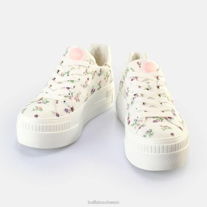 Buffalo gepaarte Sneakers Low Vegan 846Z661 weiße Blumen|Turnschuhe