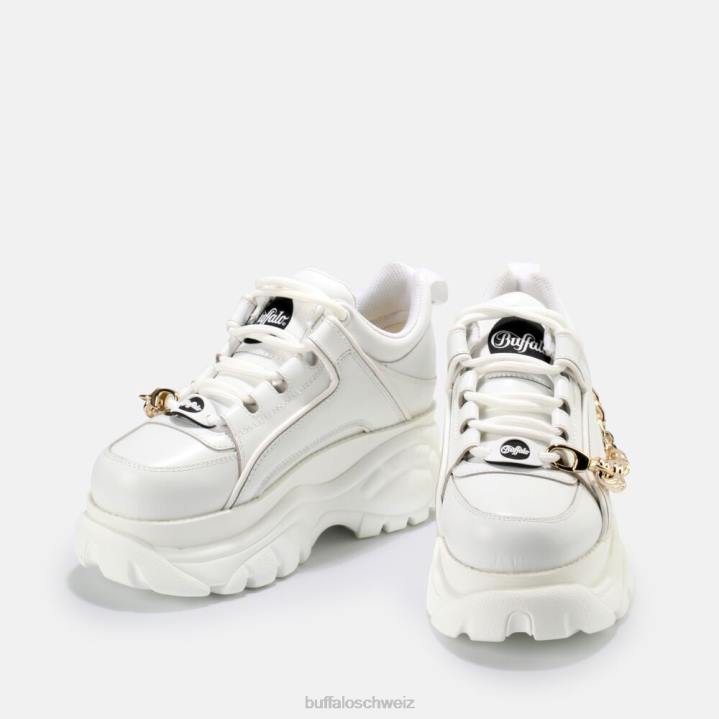 Buffalo klassischer Sneaker Low aus Leder 846Z754 gold/weiß|Turnschuhe