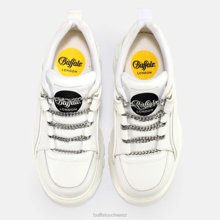 Buffalo klassischer Sneaker Low aus Leder 846Z773 Weißsilber|Turnschuhe