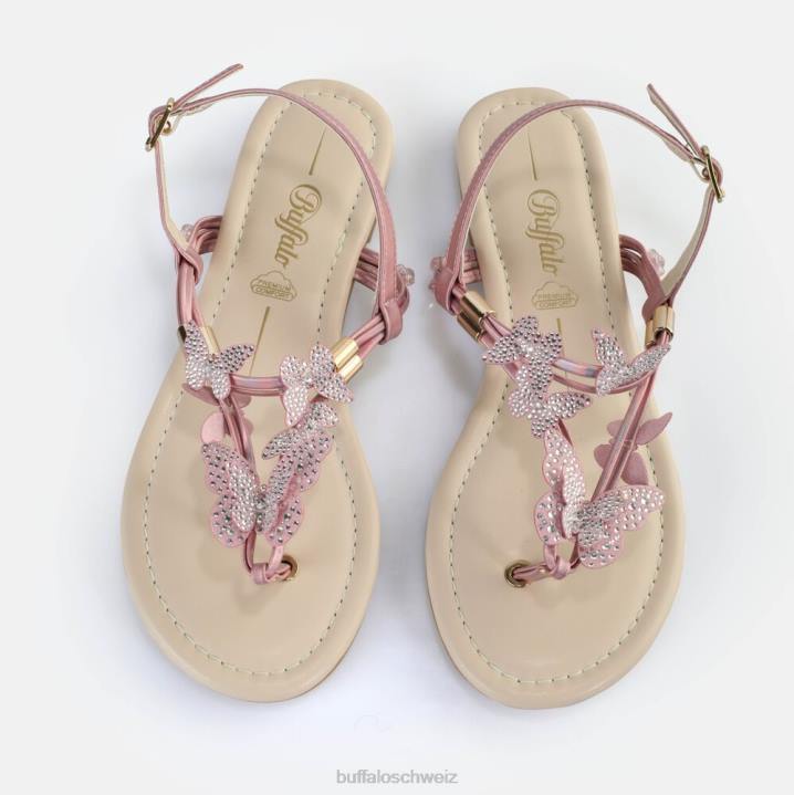 Buffalo Capri-Sandalen mit glitzernden Schmetterlingen, vegan 846Z386 Rosa|Sandalen