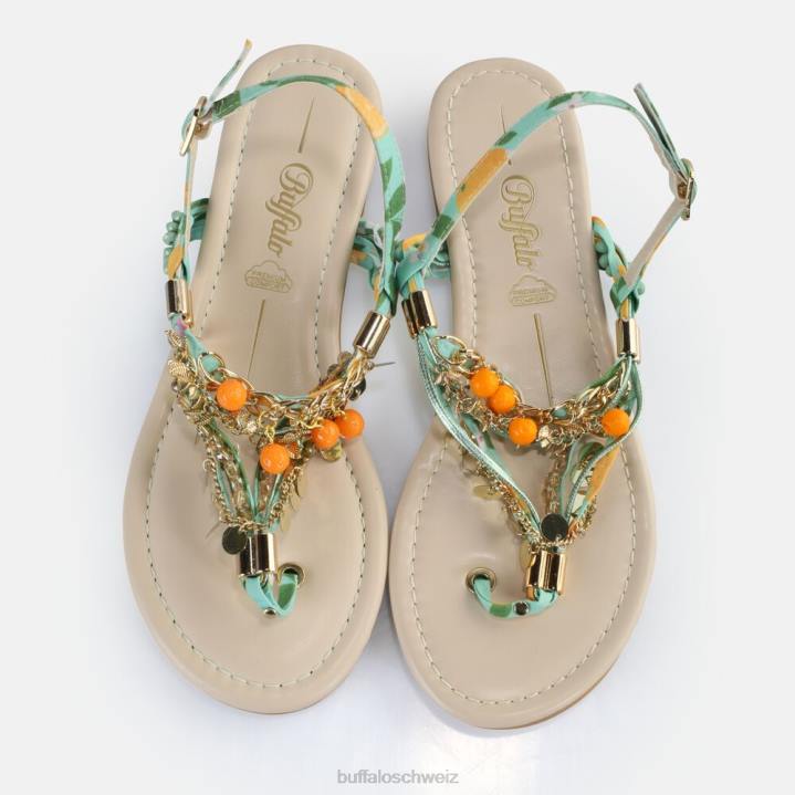Buffalo Capri Vacay Sandalen vegan 846Z178 grün/orange|Sandalen