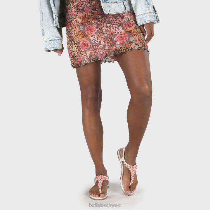 Buffalo Rosalie vegane flache Sandalen in Wildlederoptik 846Z340 Beige/Koralle|Sandalen