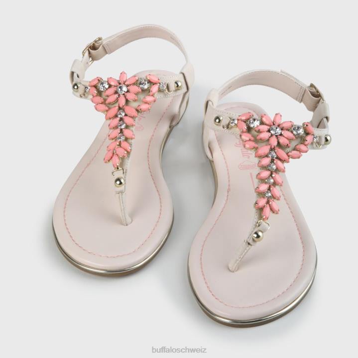 Buffalo Rosalie vegane flache Sandalen in Wildlederoptik 846Z340 Beige/Koralle|Sandalen
