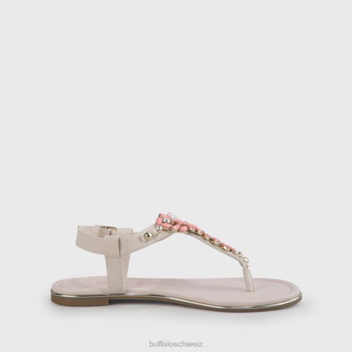 Buffalo Rosalie vegane flache Sandalen in Wildlederoptik 846Z340 Beige/Koralle|Sandalen