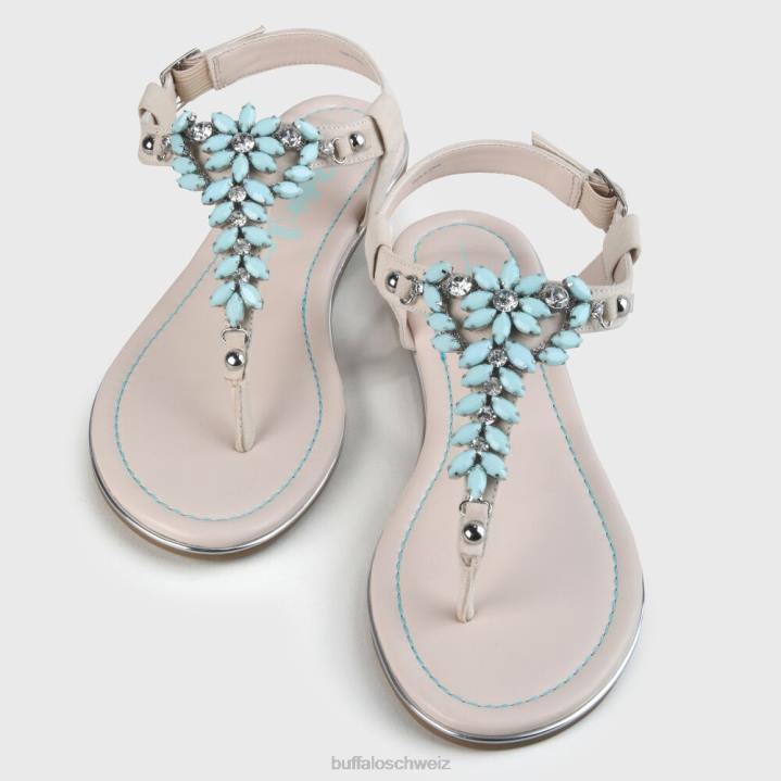 Buffalo Rosalie vegane flache Sandalen in Wildlederoptik 846Z341 beige/hellgrün|Sandalen