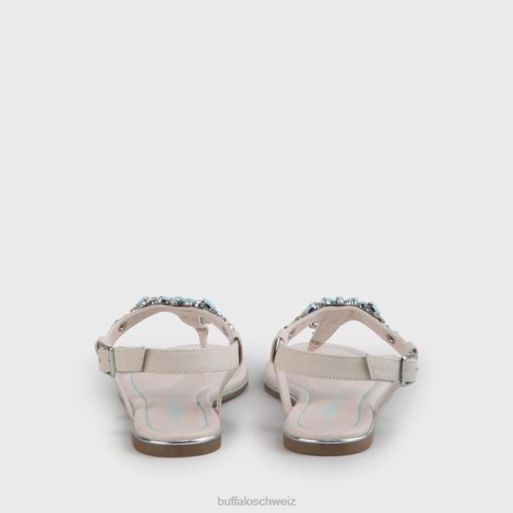 Buffalo Rosalie vegane flache Sandalen in Wildlederoptik 846Z341 beige/hellgrün|Sandalen