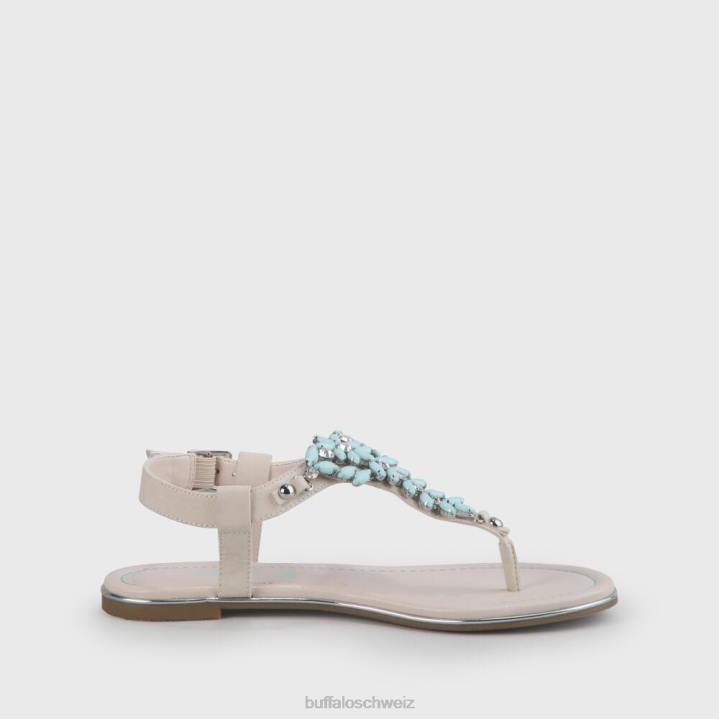 Buffalo Rosalie vegane flache Sandalen in Wildlederoptik 846Z341 beige/hellgrün|Sandalen