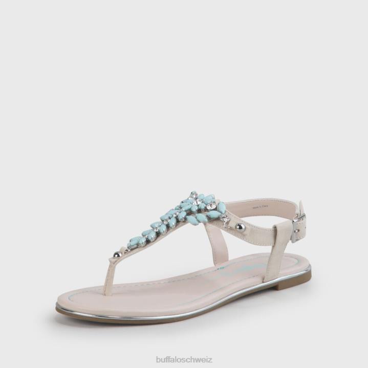 Buffalo Rosalie vegane flache Sandalen in Wildlederoptik 846Z341 beige/hellgrün|Sandalen