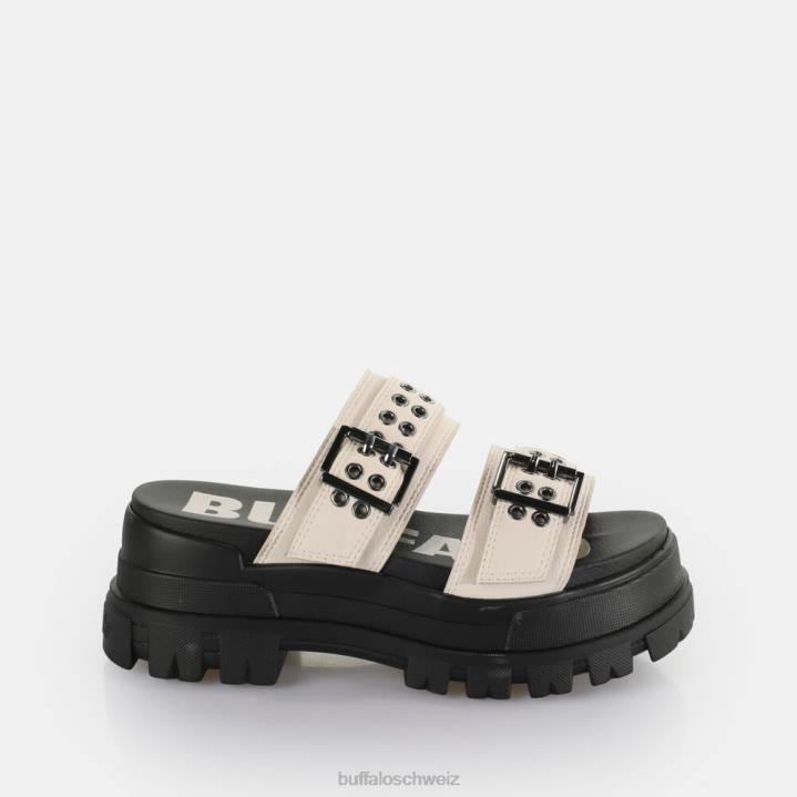 Buffalo Aspha Loop-Plateausandalen vegan 846Z383 Creme|Folien