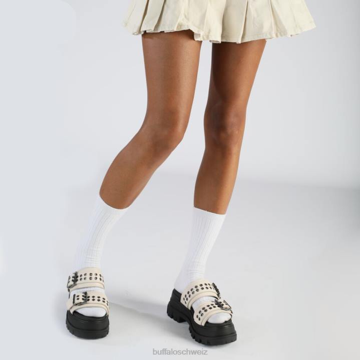 Buffalo Aspha Loop-Plateausandalen vegan 846Z383 Creme|Folien