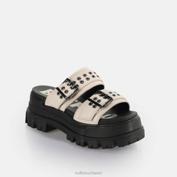 Buffalo Aspha Loop-Plateausandalen vegan 846Z383 Creme|Folien