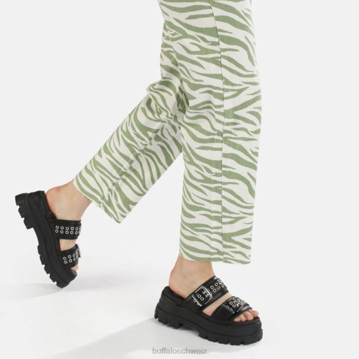 Buffalo Aspha Loop-Plateausandalen vegan 846Z886 Schwarz|Folien