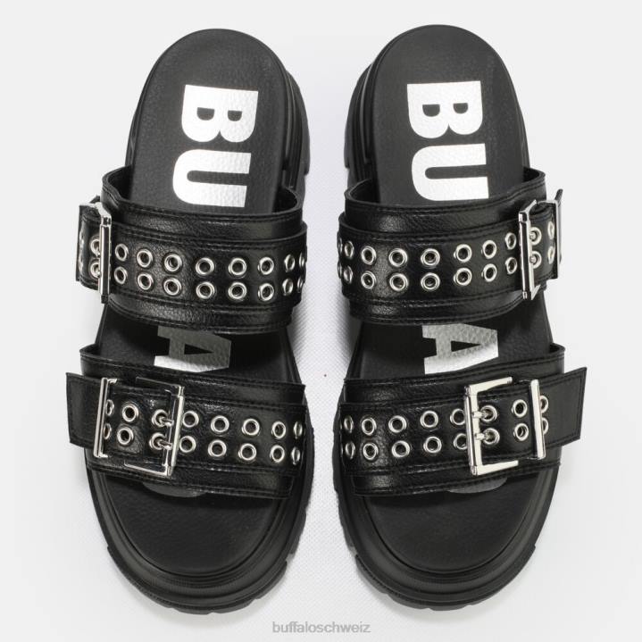 Buffalo Aspha Loop-Plateausandalen vegan 846Z886 Schwarz|Folien