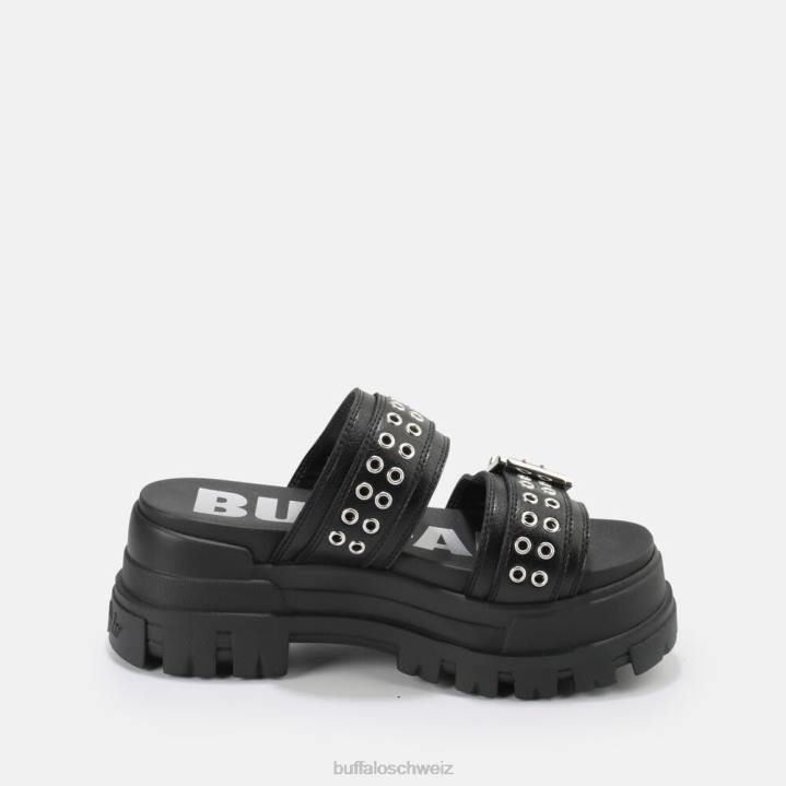 Buffalo Aspha Loop-Plateausandalen vegan 846Z886 Schwarz|Folien