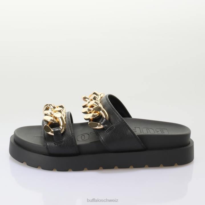 Buffalo Eve Loop Plateau-Slide vegan 846Z833 schwarzes Gold|Folien