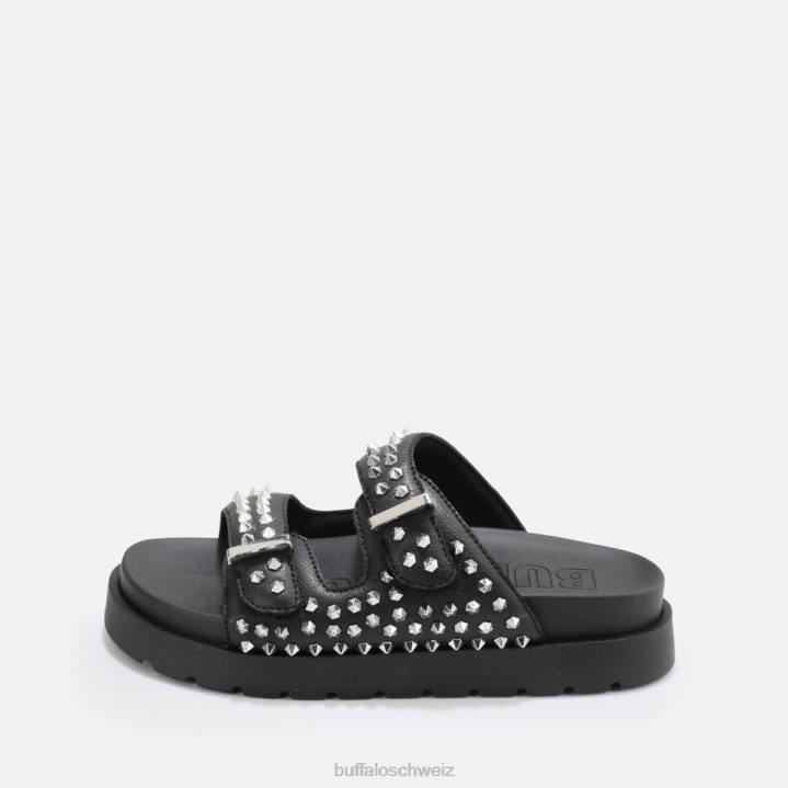 Buffalo Eve-Plateausandalen mit Nieten, vegan 846Z673 Schwarz|Folien