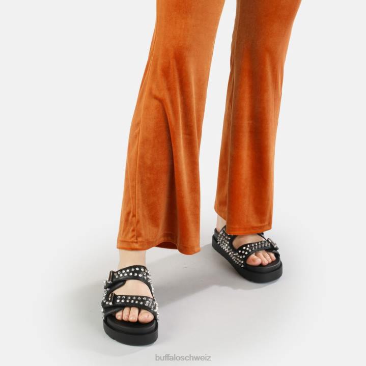 Buffalo Eve-Plateausandalen mit Nieten, vegan 846Z673 Schwarz|Folien