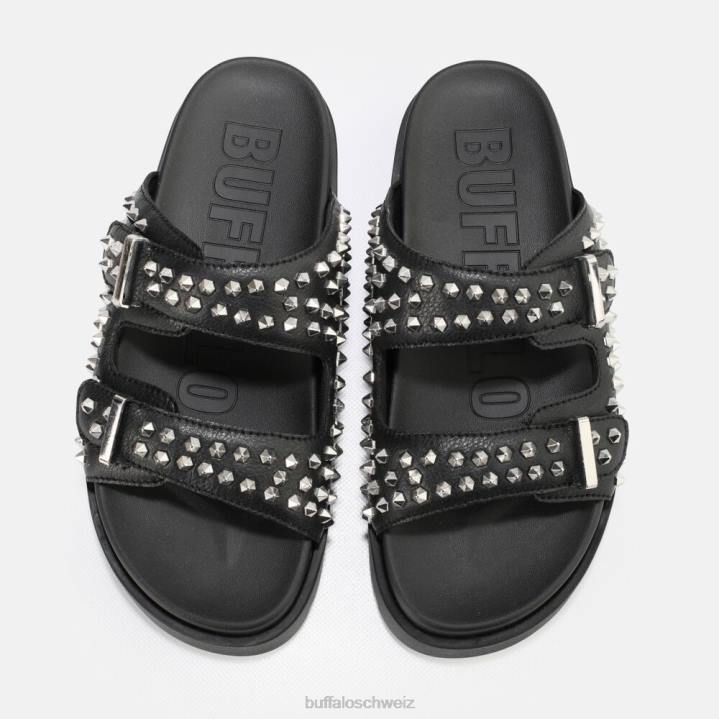 Buffalo Eve-Plateausandalen mit Nieten, vegan 846Z673 Schwarz|Folien