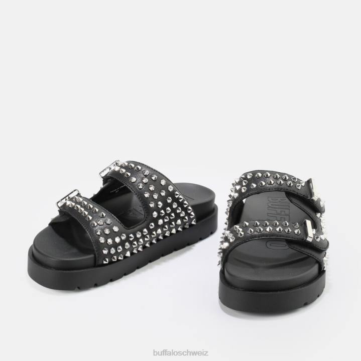 Buffalo Eve-Plateausandalen mit Nieten, vegan 846Z673 Schwarz|Folien