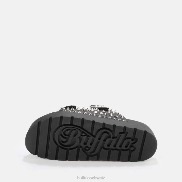 Buffalo Eve-Plateausandalen mit Nieten, vegan 846Z673 Schwarz|Folien