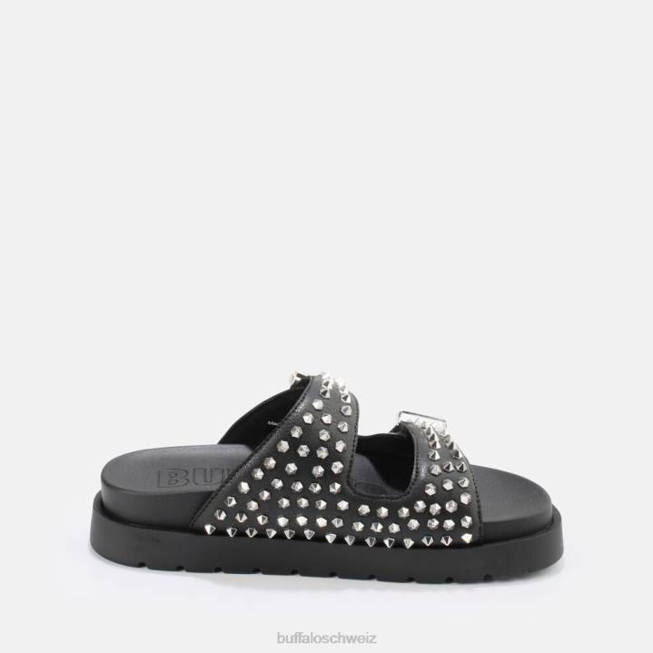 Buffalo Eve-Plateausandalen mit Nieten, vegan 846Z673 Schwarz|Folien