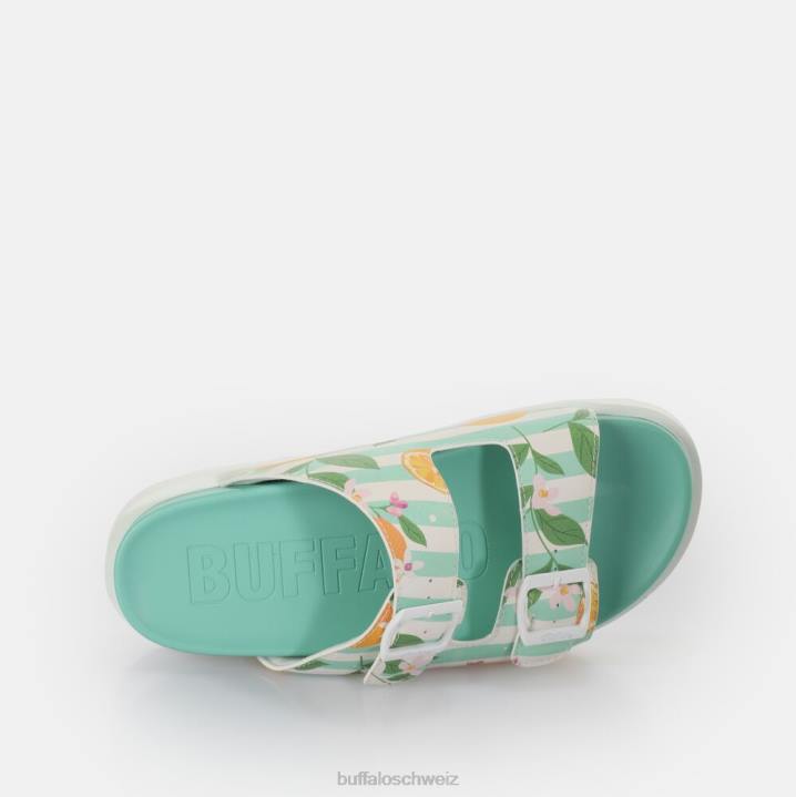Buffalo Eve Sol Plateau-Slide vegan 846Z291 grün/orange|Folien