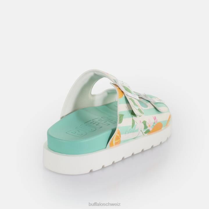 Buffalo Eve Sol Plateau-Slide vegan 846Z291 grün/orange|Folien