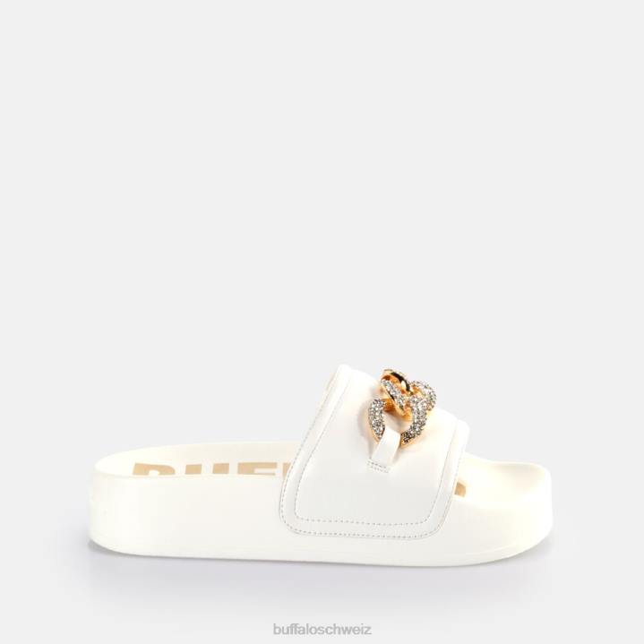 Buffalo Fabia Ketten-Plateau-Slides vegan 846Z379 Weiss|Folien