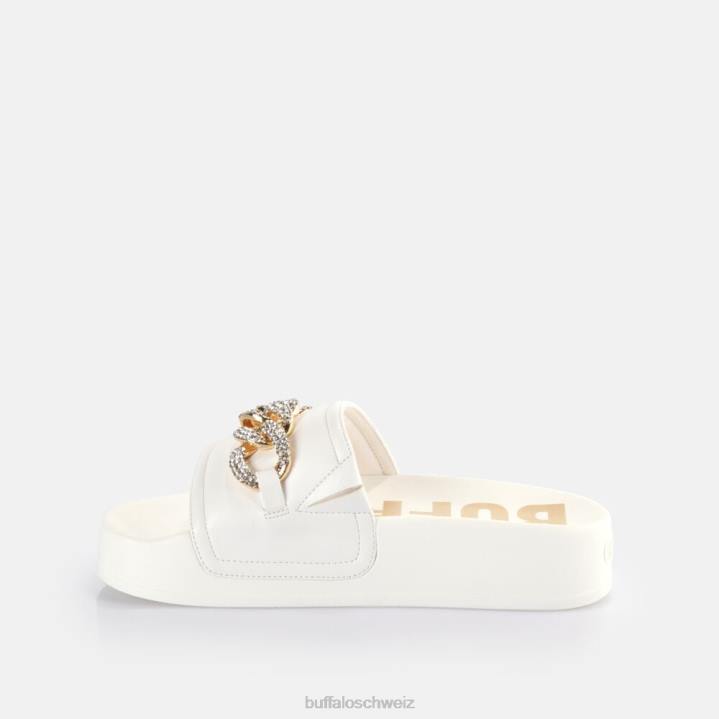 Buffalo Fabia Ketten-Plateau-Slides vegan 846Z379 Weiss|Folien