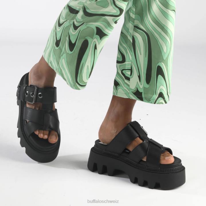 Buffalo Flora Slide Plateausandalen vegan 846Z565 Schwarz|Folien