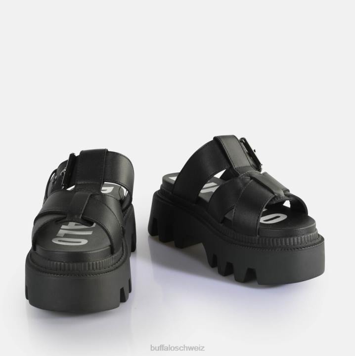 Buffalo Flora Slide Plateausandalen vegan 846Z565 Schwarz|Folien